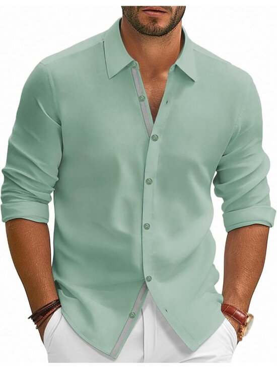 Other - Men's Green Dress Shirt Wrinkle Free Stretch Button Down Casual Slim Fit